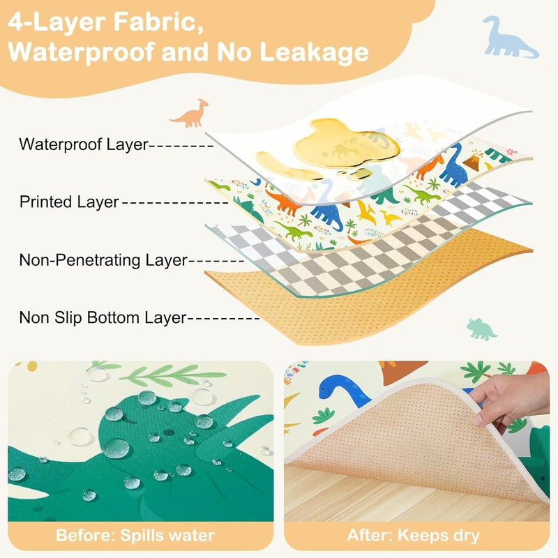 BeBeJoJo Splat Mat for Under High Chair 42 x 42 Inch Waterproof Baby Splash Mat with Non Slip Bottom Reusable Portable Highchair Mat for Floor Food Catcher for High Chair, Green Dinosaur - Image 4